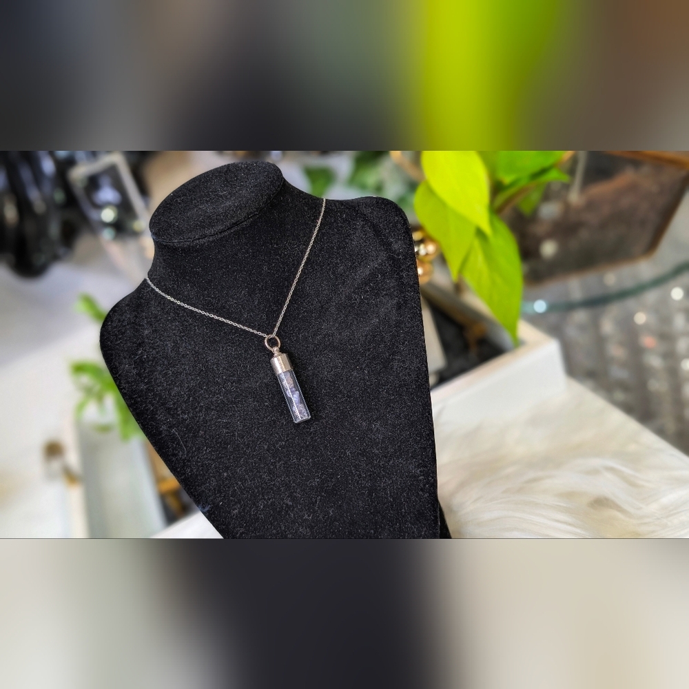 Rare Tanzanite Crystal Gemstone in Glass Tube Necklace Jewelry